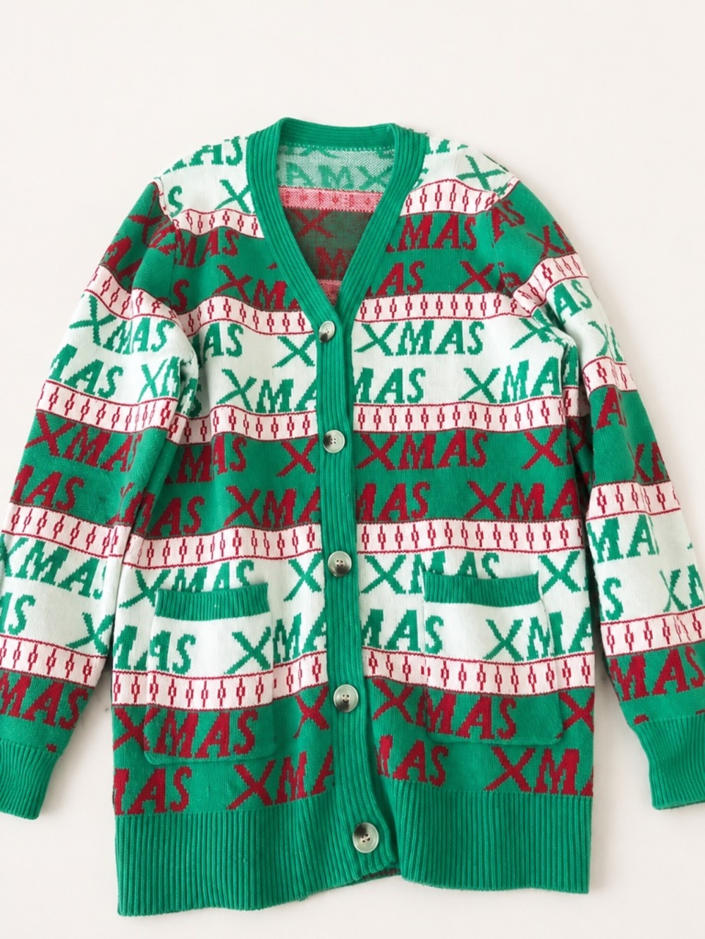 Christmas XMAS Knit Cardigan Green Red White – Size Small